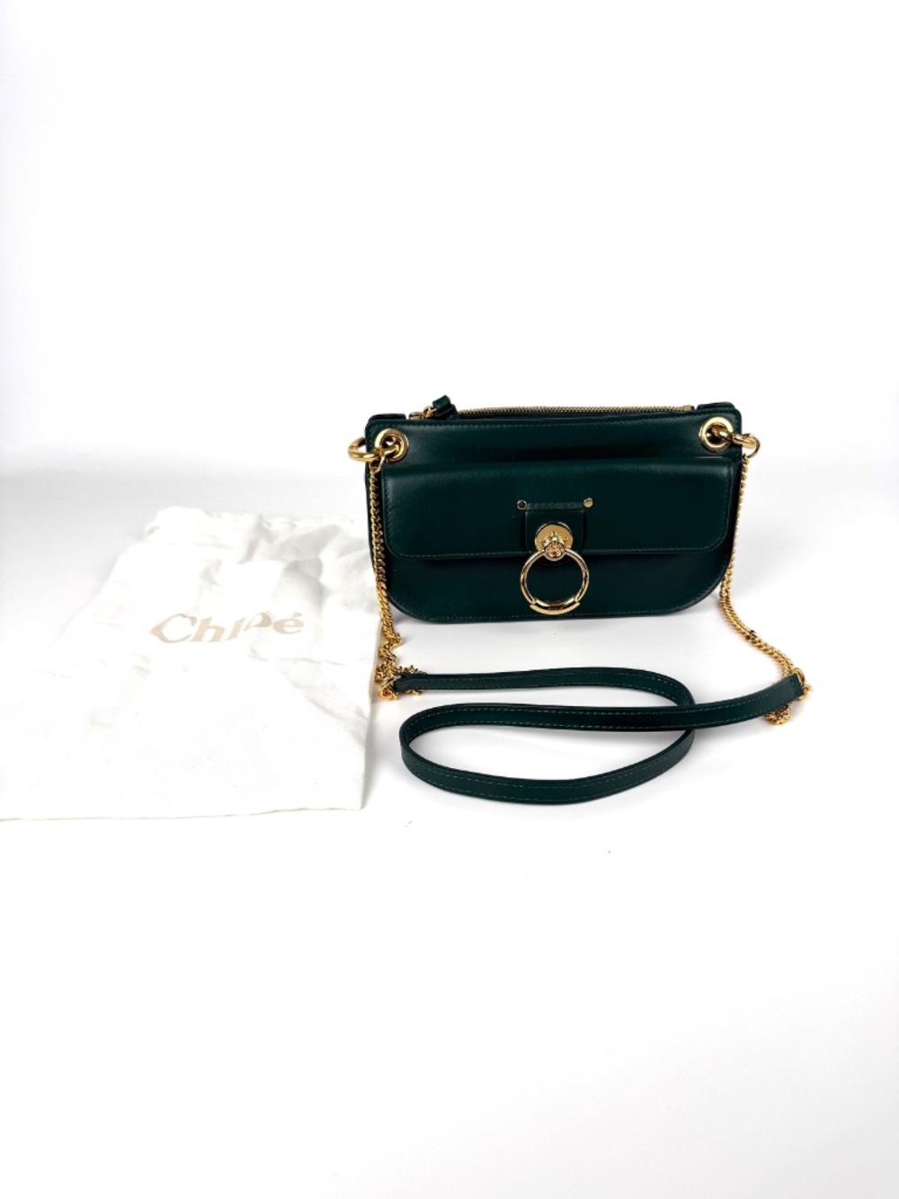 Chloe Tess Chain Green Leather Chain Crossbody Bag - Picture 3 of 16